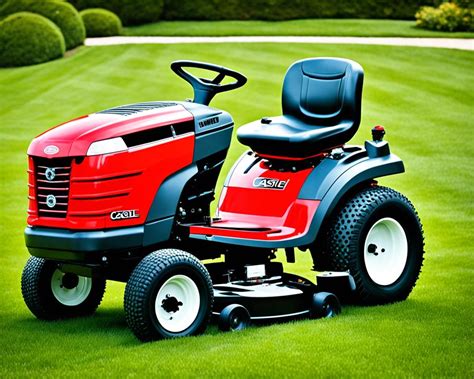 Ilustracja przedstawiająca różne typy traktorków kosiarek, z zaznaczonymi kluczowymi elementami konstrukcyjnymi.