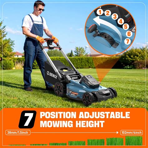 Infographic showing the 7-step cutting height adjustment mechanism