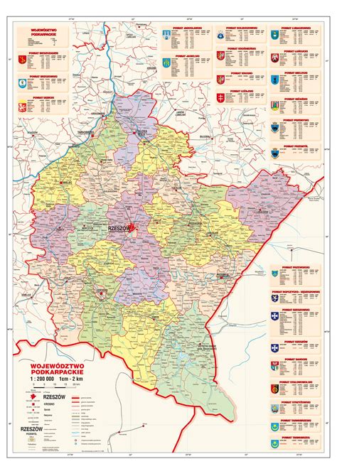 mapa województwa podkarpackiego z zaznaczonymi miastami oferującymi wynajem sprzętu