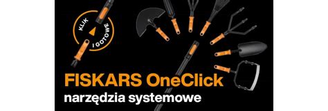 Infografika systemu Fiskars OneClick z wymiennymi głowicami i trzonkami