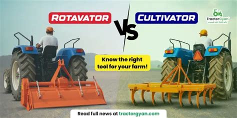 Infographic comparing the action of a rotavator vs a cultivator on soil