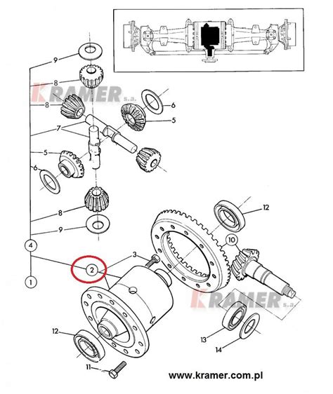 Schemat budowy tylnego mostu napędowego JCB 3CX