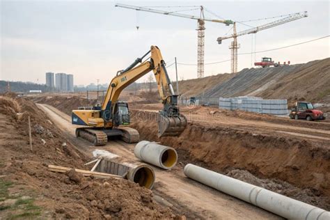 Thematic photo of a miniexcavator working on a construction site, performing earthworks