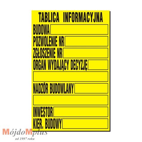 Wymiary i wygląd tablicy 
