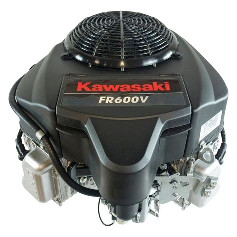 Close-up view of the Kawasaki FR 600 V engine in a garden tractor, highlighting its V-Twin cylinders.