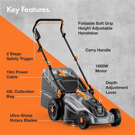 Photo showing the adjustable handle and vertical storage of the lawnmower.