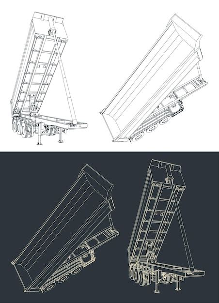 Technical drawing or scheme of a tipper trailer showing burty and floor construction