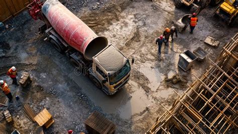 Thematic photo of a construction site with a concrete mixer and workers.