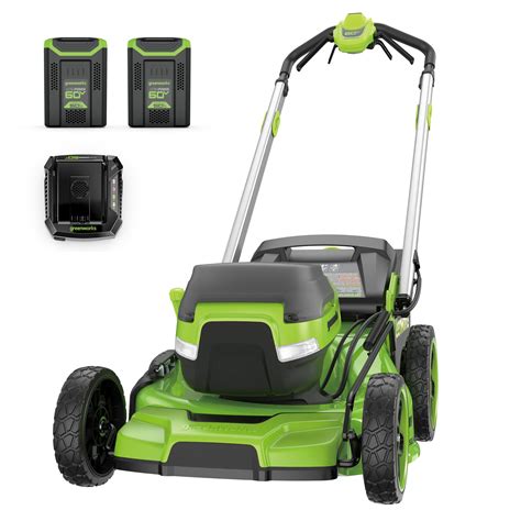 Infographic showing a lawnmower with two batteries