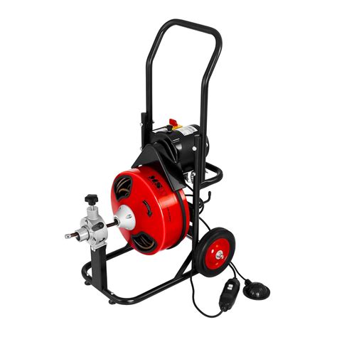 Zdjęcie profesjonalnego zestawu do udrażniania kanalizacji z wózkiem, bębnem i wężem