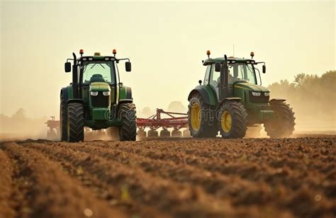 Thematic photo of an agricultural landscape with tractors at work