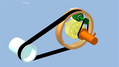 Diagram showing the drive system of a KOS fertilizer spreader, highlighting the belt, pulley, and gearbox