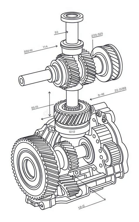 Technical drawing or exploded view of a KOS spreader gearbox components