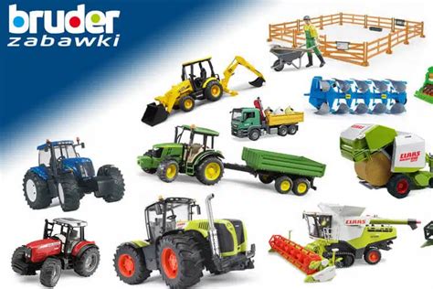 Zdjęcie przedstawiające szczegółowy model ciągnika zabawki marki Bruder w akcji