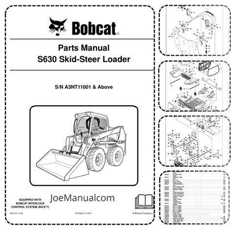 Zdjecie poglądowe przedstawiające katalog części i schematy techniczne maszyny Bobcat