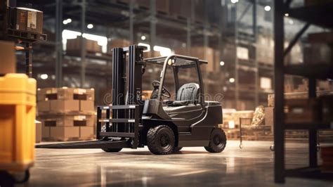 Thematic photo of an electric forklift working inside a modern warehouse, clean and well-lit.