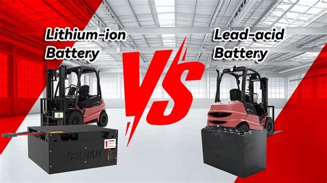 Infographic comparing the characteristics (charging time, lifespan, maintenance) of different forklift battery types: lead-acid, gel, and lithium-ion.