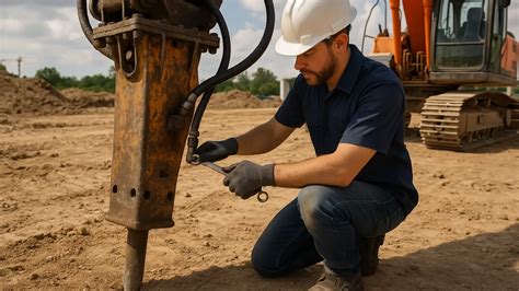 Photo of a technician performing maintenance on a hydraulic hammer