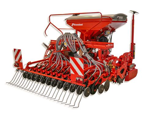 Photo of a pneumatic mounted seed drill with a front tank
