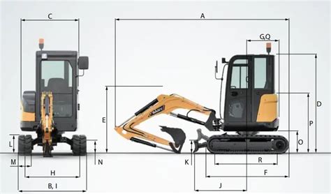 Schemat przedstawiający zasięg kopania i wymiary transportowe minikoparki JCB 8020