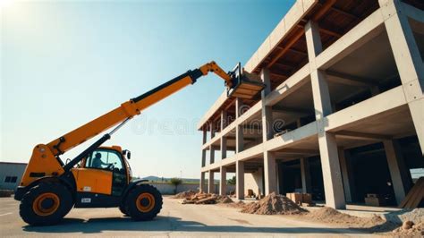 Thematic photo of a telescopic handler lifting construction materials on a building site