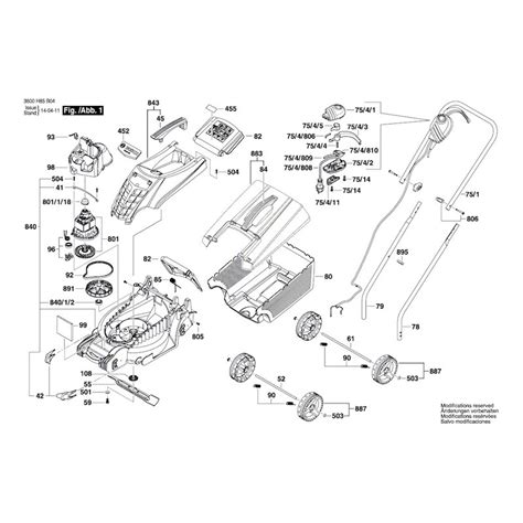 Exploded view diagram of a Bosch Rotak lawnmower with numbered parts
