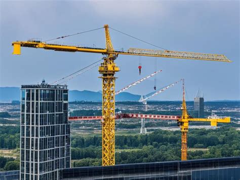 żuraw wieżowy na placu budowy z widocznym operatorem w kabinie