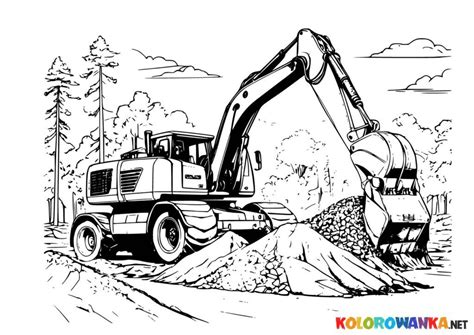 Ilustracja okładki kolorowanki z koparką JCB