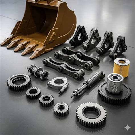 Photo of various JCB spare parts laid out