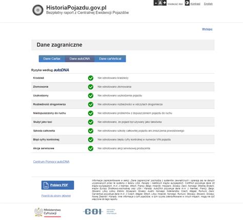 zrzut ekranu strony HistoriaPojazdu.gov.pl z zaznaczeniem pól do wpisania danych ciągnika
