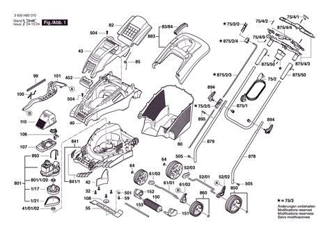 Infographic showing the features of Bosch Rotak 370 ER: Powerdrive motor, Ergoflex handles, LeafCollect blade, and cutting height adjustment
