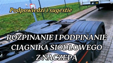 infografika przedstawiająca budowę ciągnika siodłowego z naczepą, z zaznaczonymi kluczowymi elementami: silnik, kabina, siodło, naczepa, sworzeń królewski