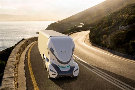 Zdjęcie koncepcyjnego elektrycznego lub autonomicznego ciągnika siodłowego, symbolizujące przyszłość transportu