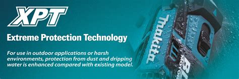 Diagram illustrating Makita's XPT (Extreme Protection Technology) for dust and water resistance