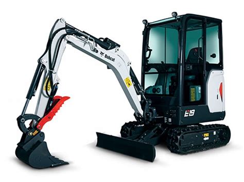 Minikoparka Bobcat E19 z rozłożonym i złożonym podwoziem, pokazująca elastyczność szerokości