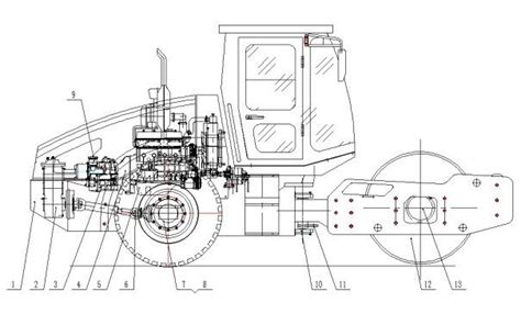 Technical diagram of a road roller's engine and drive system