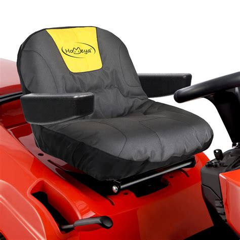 Diagram showing the location of the nameplate under the driver's seat on a lawn tractor