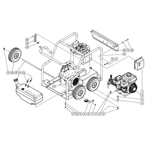 Diagram of a petrol lawnmower's internal components