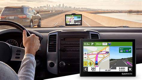 Thematic photo showing GPS navigation for trucks on a dashboard