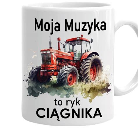 Ilustracja przedstawiająca zestaw koszulki i kubka z motywem ciągnika