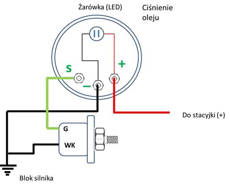 Schemat podłączenia kontrolki oleju z czujnikiem ciśnienia