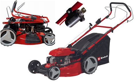 Ilustracja przedstawiająca różne tryby pracy kosiarki: wyrzut boczny, mulczowanie, zbieranie do kosza