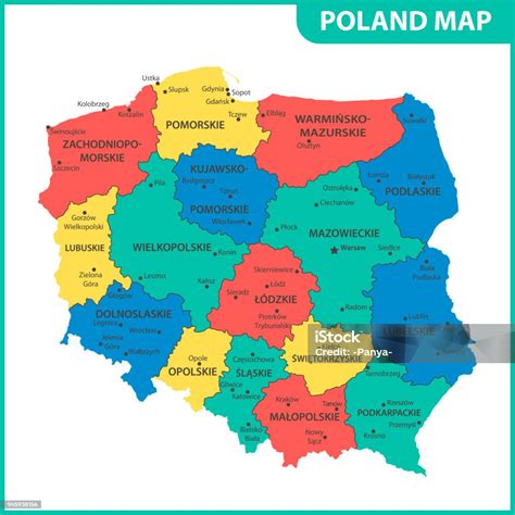 Mapa Wielkopolski z zaznaczonymi miastami i regionami
