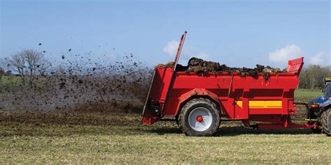 Thematic photo of a modern manure spreader working in the field