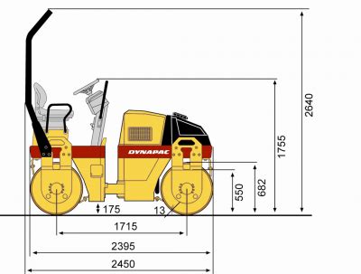 Technical diagram or blueprint of the Dynapac CC 122 road roller showing its key components