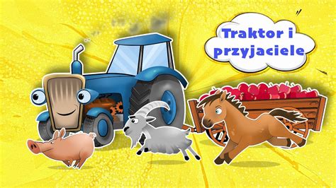 Kolekcja zabawek z traktorem Tomem i jego przyjaciółmi na tle farmy