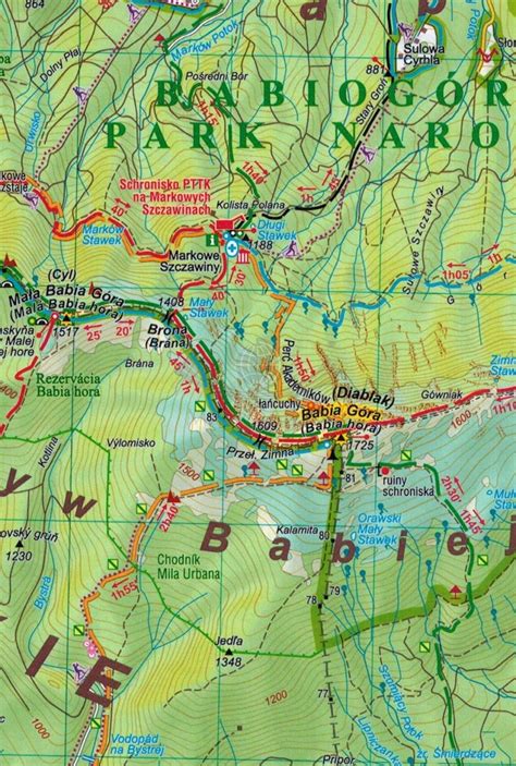 Mapa szlaków turystycznych Babiej Góry