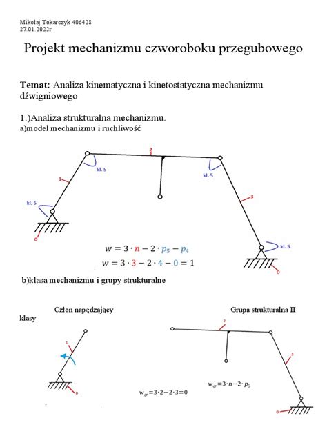 schemat mechanizmu czworoboku przegubowego w pługu