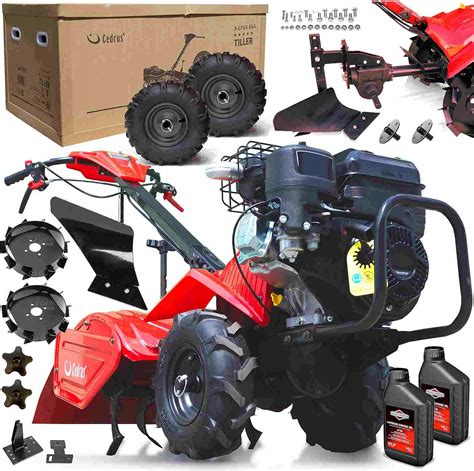 Schematyczny rysunek glebogryzarki Cedrus z zamontowanym zestawem do orania.