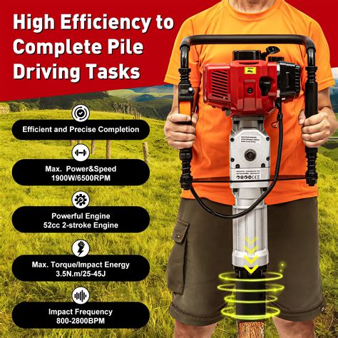 Thematic photo of a gasoline pile driver in use, driving a fence post into the ground.